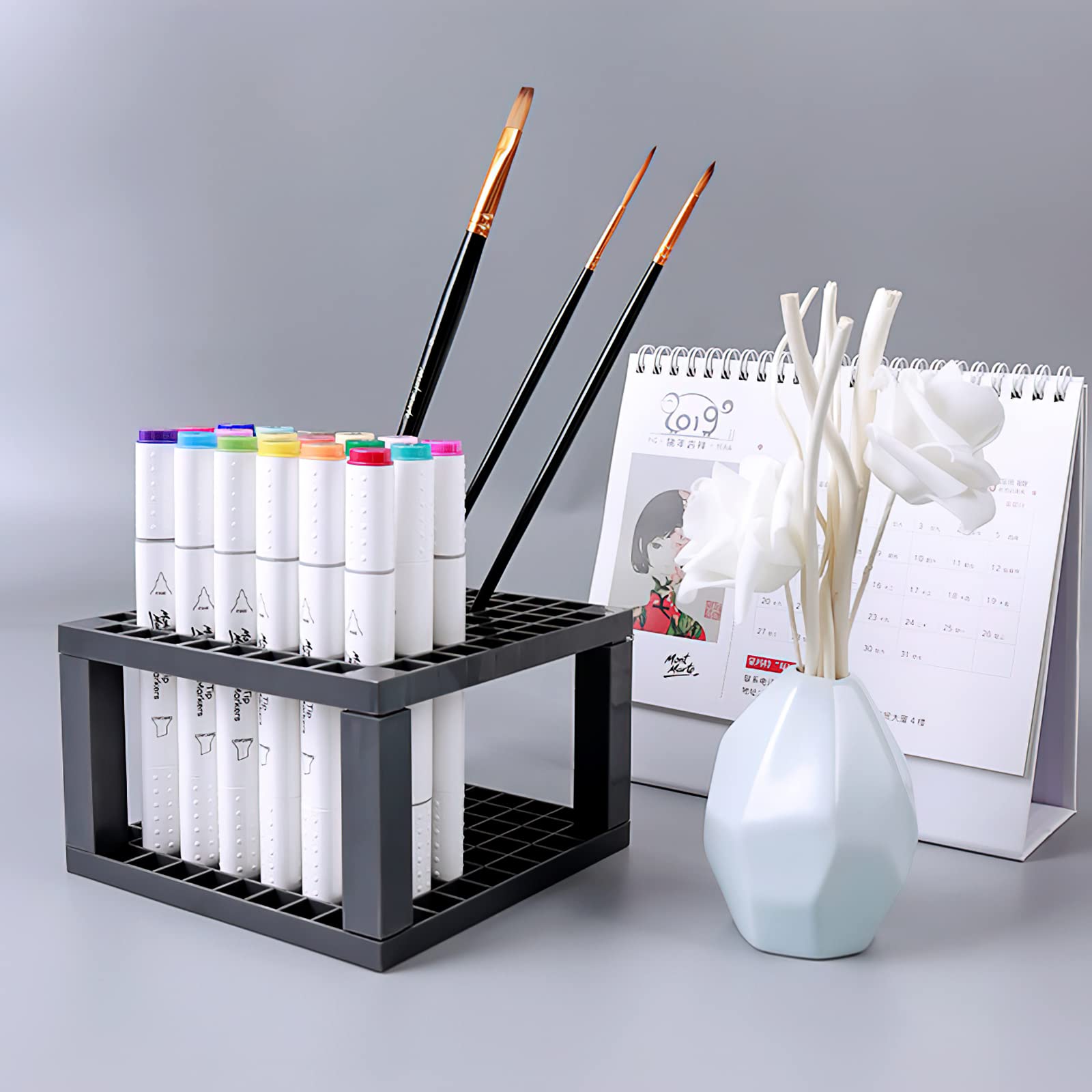 Amazon.co.jp: HADWAO 筆立て 絵筆 収納 ペンスタンド 大容量 82穴